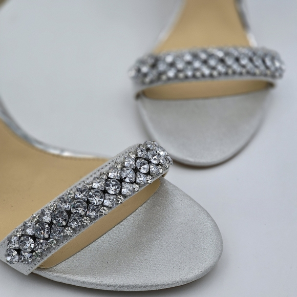 Jewel Badgley Mischka Penny Crystal Embellished Block Heels, Silver, Size 11 - Picture 2 of 16